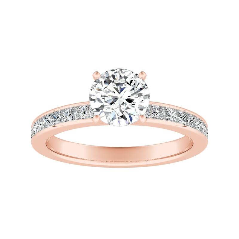 Auriya 14k Gold Classic 1/2ct Moissanite and Diamond Engagement Ring 1/2ctw - Rose - 7