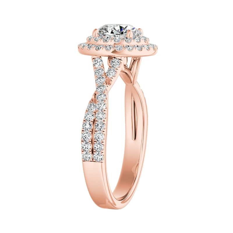 Auriya 14k Gold Round 3ct Moissanite and 1/2ctw Double Halo Diamond Engagement Ring