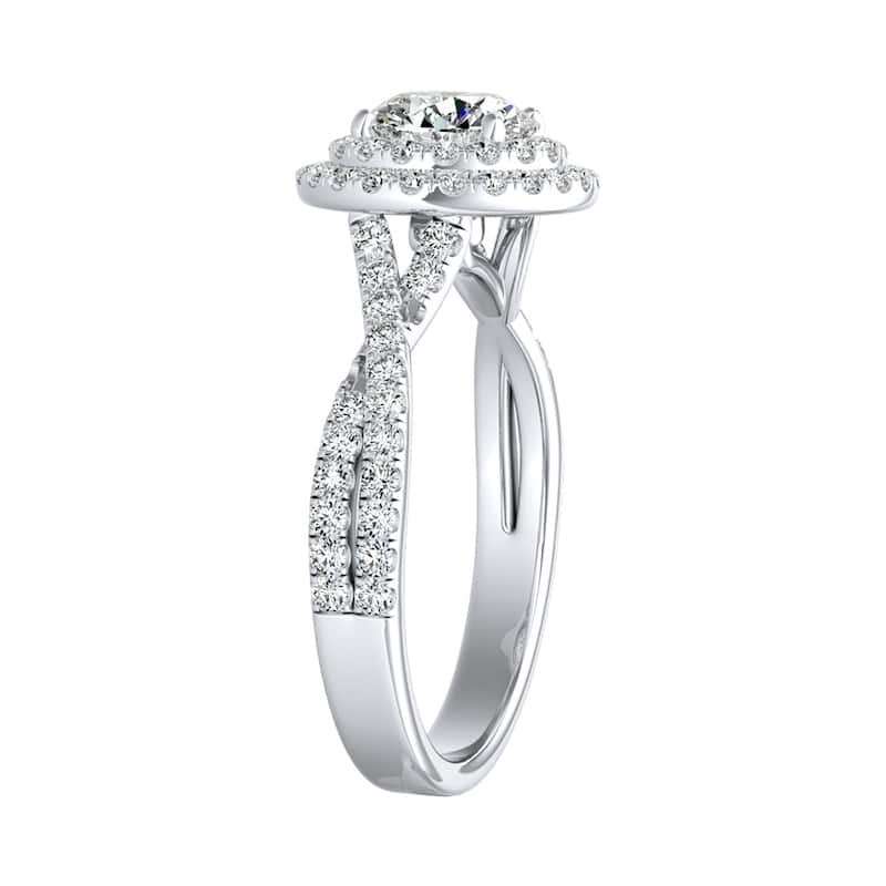 Auriya 14k Gold Round 3ct Moissanite and 1/2ctw Double Halo Diamond Engagement Ring
