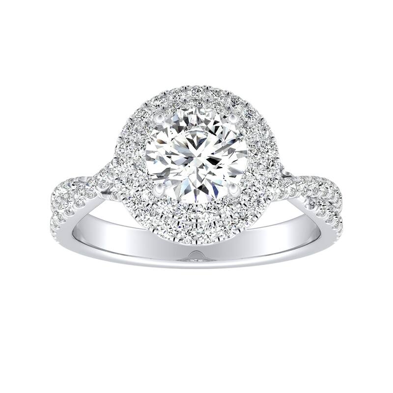 Auriya 14k Gold Round 3ct Moissanite and 1/2ctw Double Halo Diamond Engagement Ring
