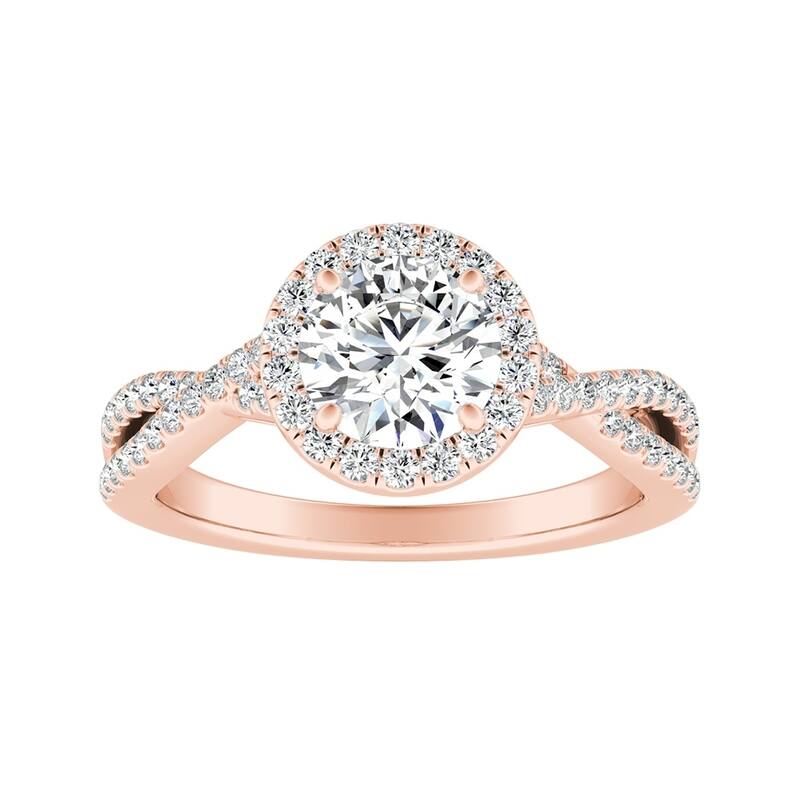 Auriya Round 3/4ct Moissanite and 1/3ctw Halo Diamond Engagement Ring 14K Gold