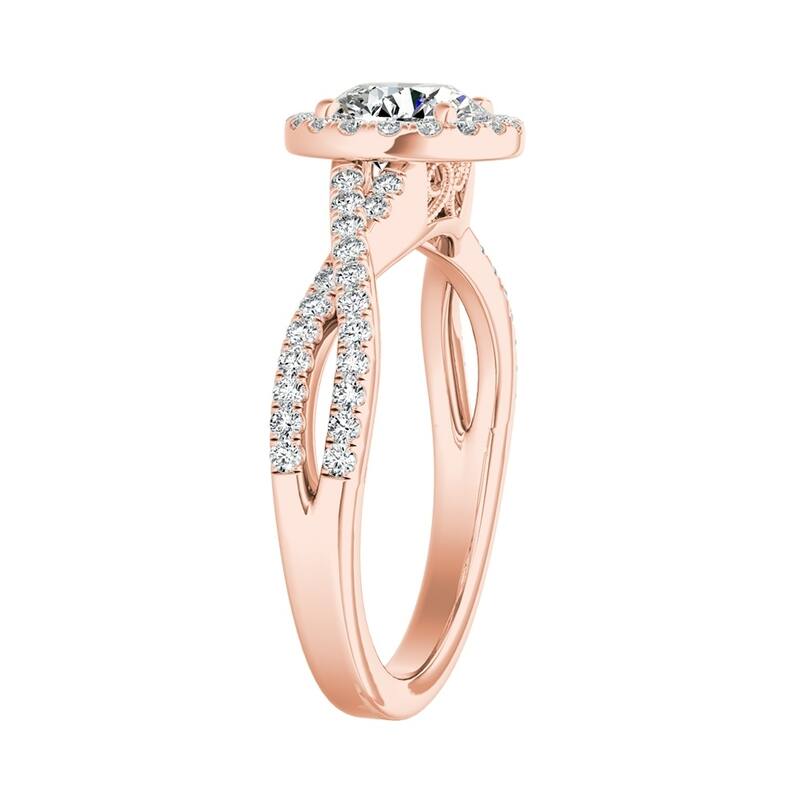 Auriya Round 3/4ct Moissanite and 1/3ctw Halo Diamond Engagement Ring 14K Gold
