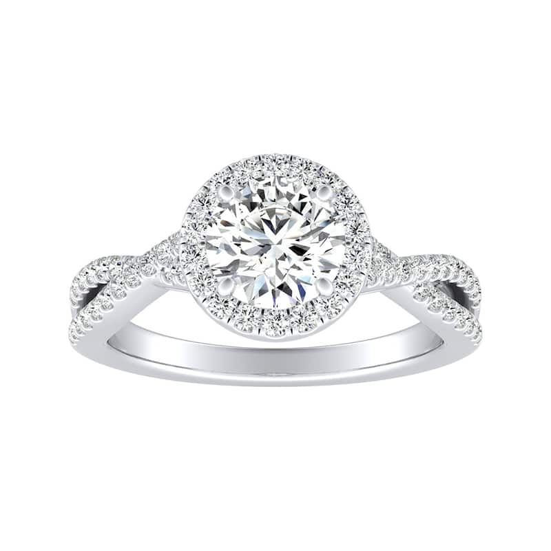 Auriya Round 3/4ct Moissanite and 1/3ctw Halo Diamond Engagement Ring 14K Gold