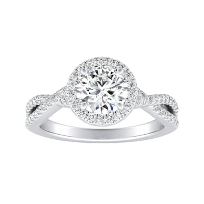 Auriya Round 3/4ct Moissanite and 1/3ctw Halo Diamond Engagement Ring 14K Gold