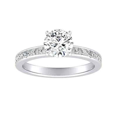 Auriya 14k Gold Classic 1ct Moissanite and Diamond Engagement Ring 1/2ctw
