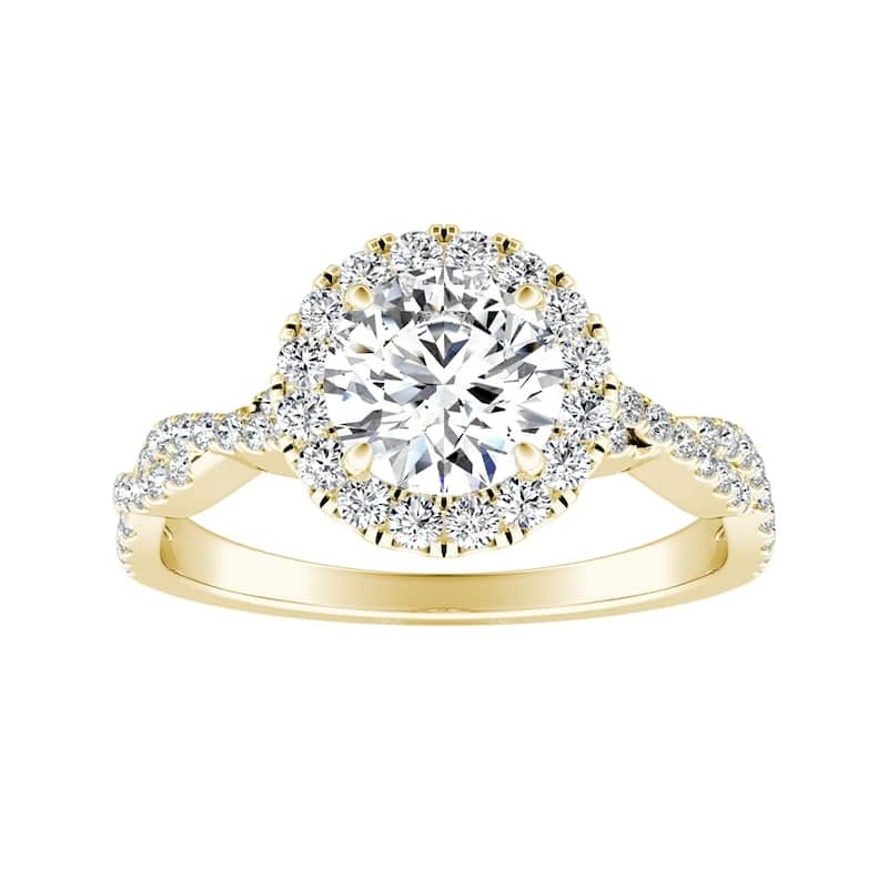 Auriya 14k Gold 2 1/2ct Round Moissanite Halo Diamond Engagement Ring 1/8ctw - 8 - Yellow
