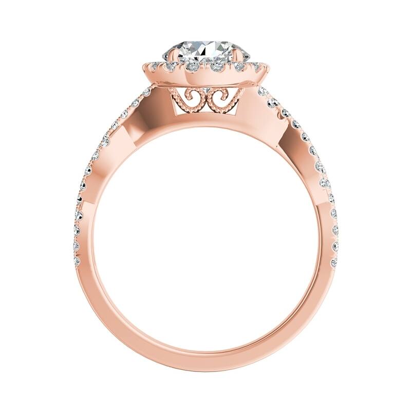 Auriya 14k Gold 3ct Round Moissanite Halo Diamond Engagement Ring 1/8ctw