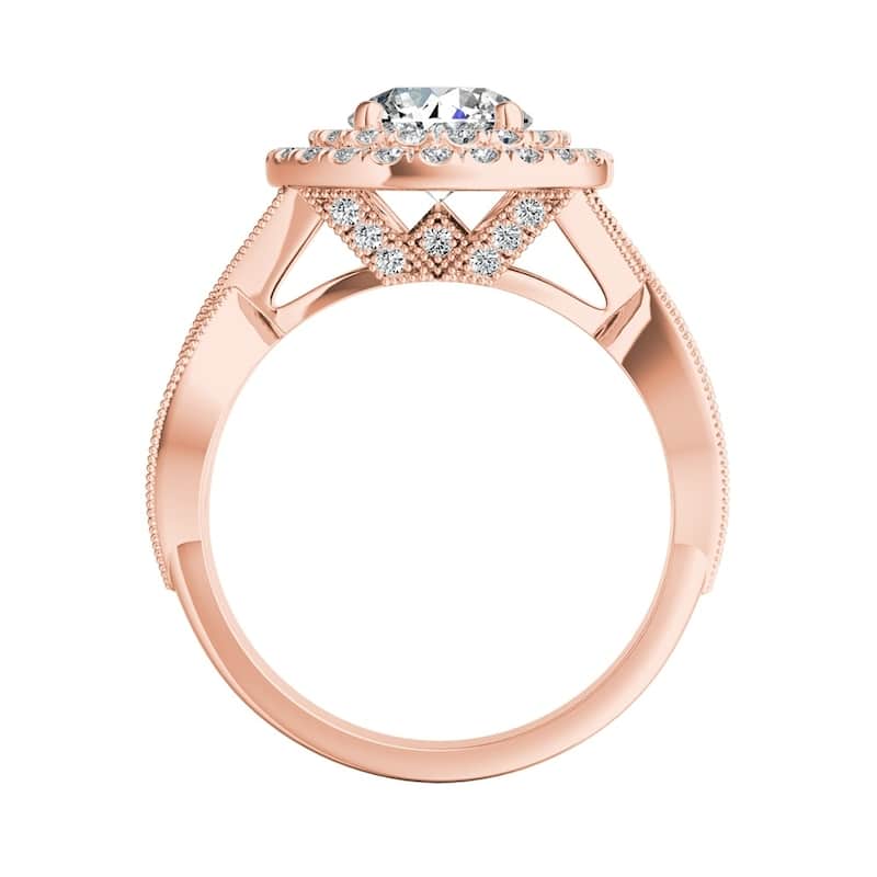 Auriya Vintage 1ct Moissanite and 5/8ctw Double Halo Diamond Engagement Ring 14K Gold