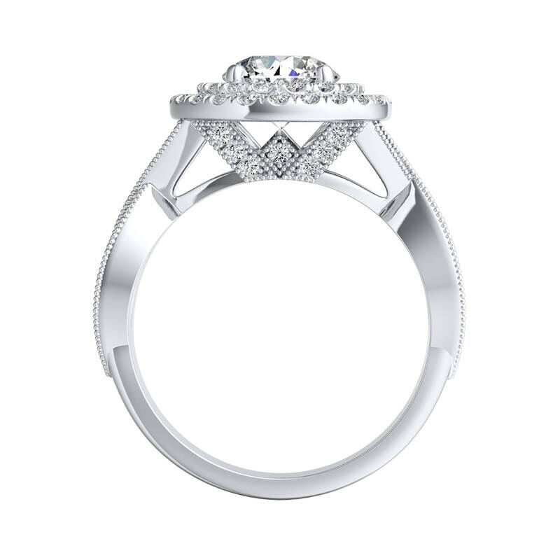 Auriya Vintage 1ct Moissanite and 5/8ctw Double Halo Diamond Engagement Ring 14K Gold