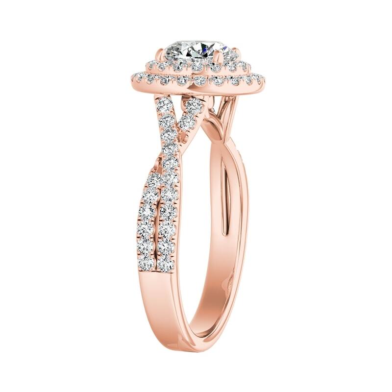 Auriya Round 3/4ct Moissanite and 1/2ctw Double Halo Diamond Engagement Ring 14k Gold