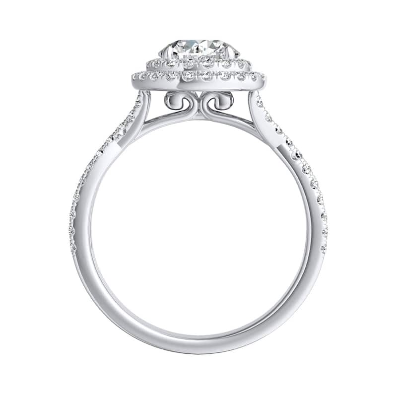 Auriya Round 3/4ct Moissanite and 1/2ctw Double Halo Diamond Engagement Ring 14k Gold