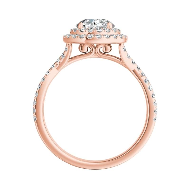 Auriya Round 3/4ct Moissanite and 1/2ctw Double Halo Diamond Engagement Ring 14k Gold