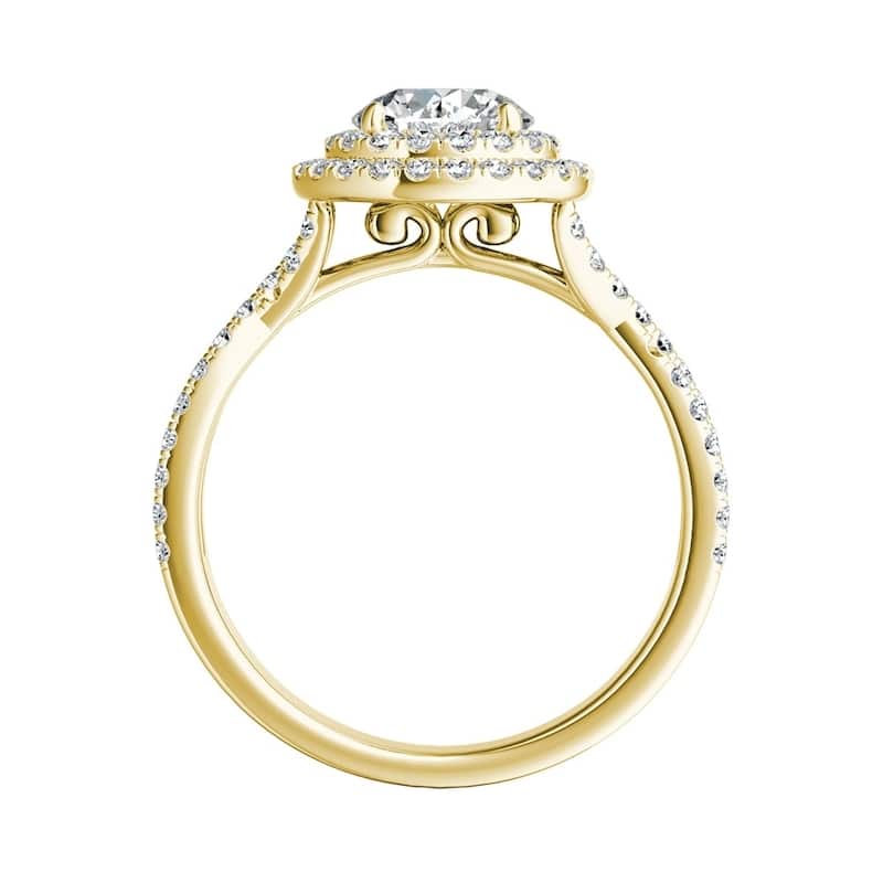 Auriya Round 3/4ct Moissanite and 1/2ctw Double Halo Diamond Engagement Ring 14k Gold