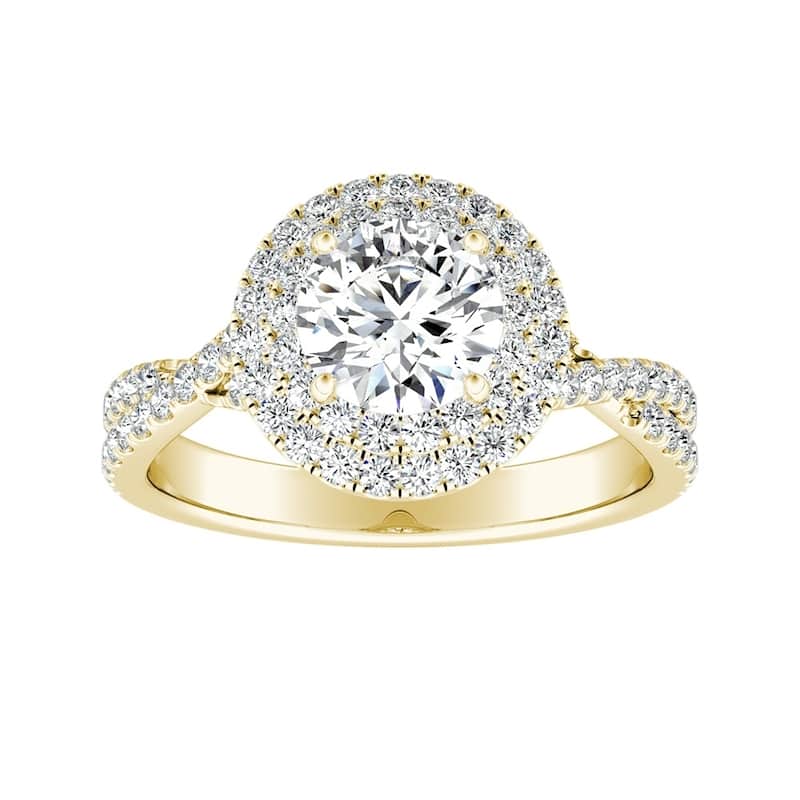 Auriya Round 3/4ct Moissanite and 1/2ctw Double Halo Diamond Engagement Ring 14k Gold
