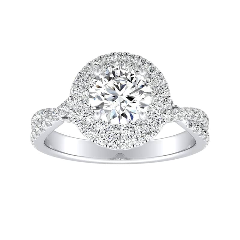 Auriya Round 3/4ct Moissanite and 1/2ctw Double Halo Diamond Engagement Ring 14k Gold