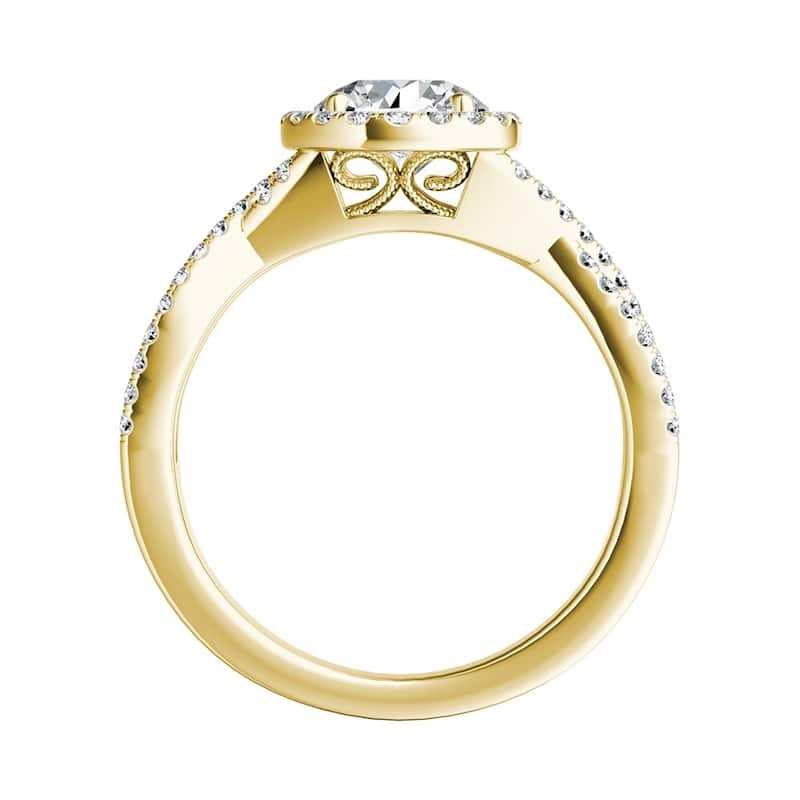 Auriya 14k Gold Round 3ct Moissanite and 1/3ctw Halo Diamond Engagement Ring