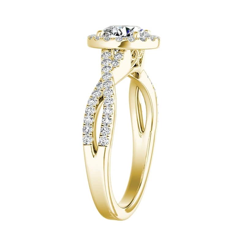Auriya 14k Gold Round 3ct Moissanite and 1/3ctw Halo Diamond Engagement Ring
