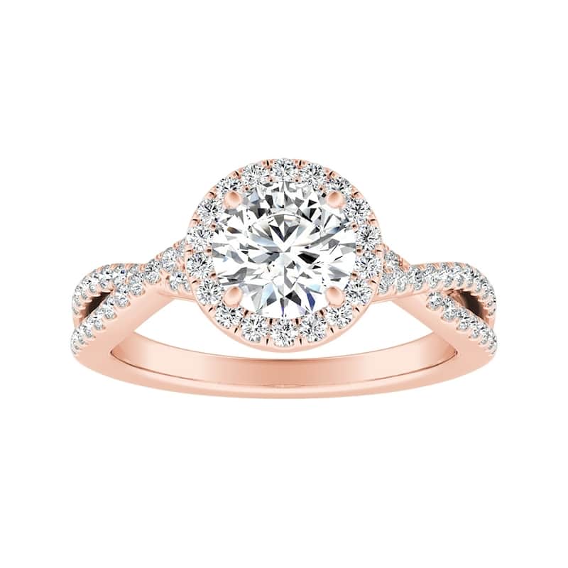 Auriya 14k Gold Round 3ct Moissanite and 1/3ctw Halo Diamond Engagement Ring
