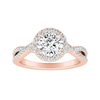 Auriya 14k Gold Round 3ct Moissanite and 1/3ctw Halo Diamond Engagement Ring