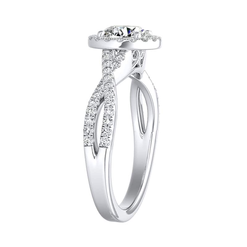 Auriya 14k Gold Round 3ct Moissanite and 1/3ctw Halo Diamond Engagement Ring