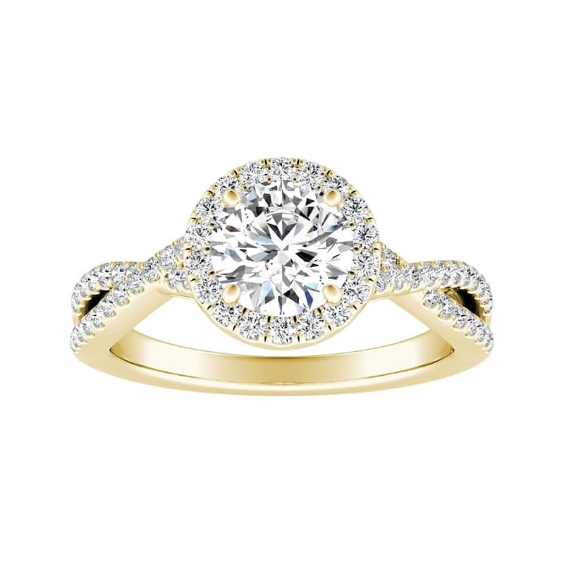 Auriya Round 1/2ct Moissanite and 1/3ctw Halo Diamond Engagement Ring 14K Gold
