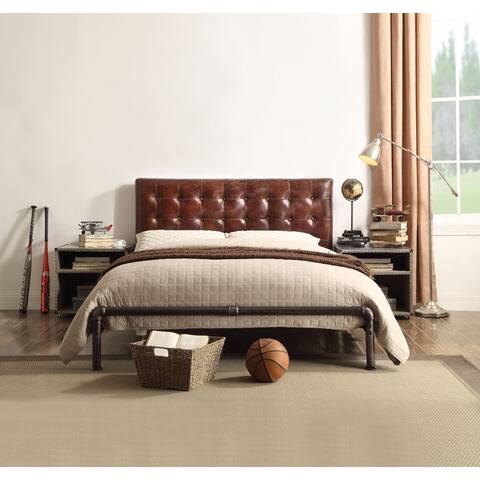 Stylish Leatherette Queen Size Bed with Button Tufted Headboard, Brown
