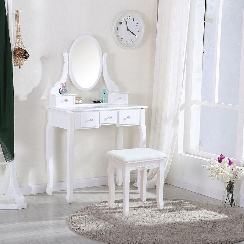 Panana Dressing Table 5 Drawer Stool White Mirror Bedroom Makeup Desk Dresser UK