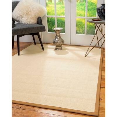 Natural Area Rugs 100%, Natural Fiber Handmade Deco, Cream Sisal Rug, Khaki Border - 2'6" x 10'