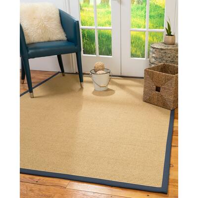 Natural Area Rugs 100%, Natural Fiber Handmade Devon, Beige Sisal Rug, Marine Border - 2'6" x 10'