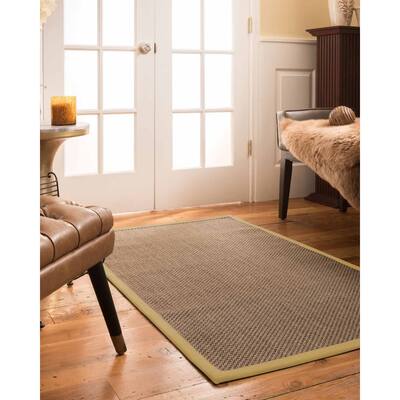 Natural Area Rugs 100%, Natural Fiber Handmade Chunky Kansas, Grey Sisal Rug, Sage Border - 2'6" x 10'