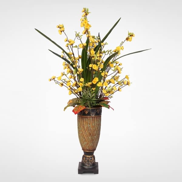 Shop Yellow Silk Peach Blossoms With Artificial Succulents And