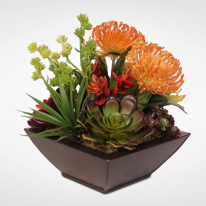 Contemporary Tropical Artificial Succulent in a Metal Container