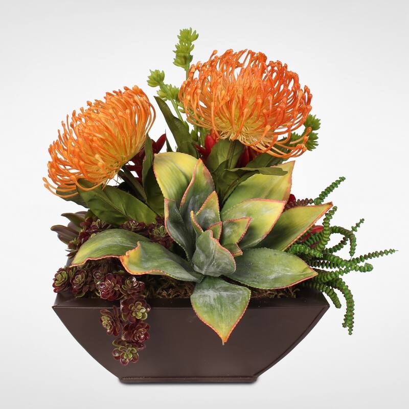 Contemporary Tropical Artificial Succulent in a Metal Container