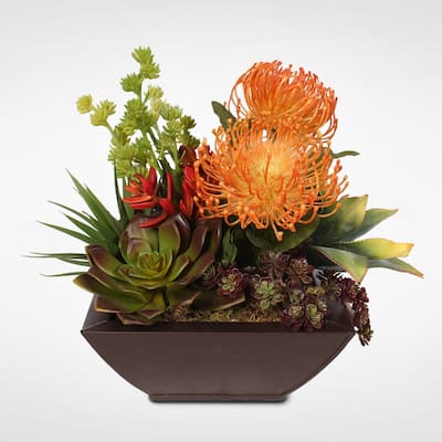 Contemporary Tropical Artificial Succulent in a Metal Container