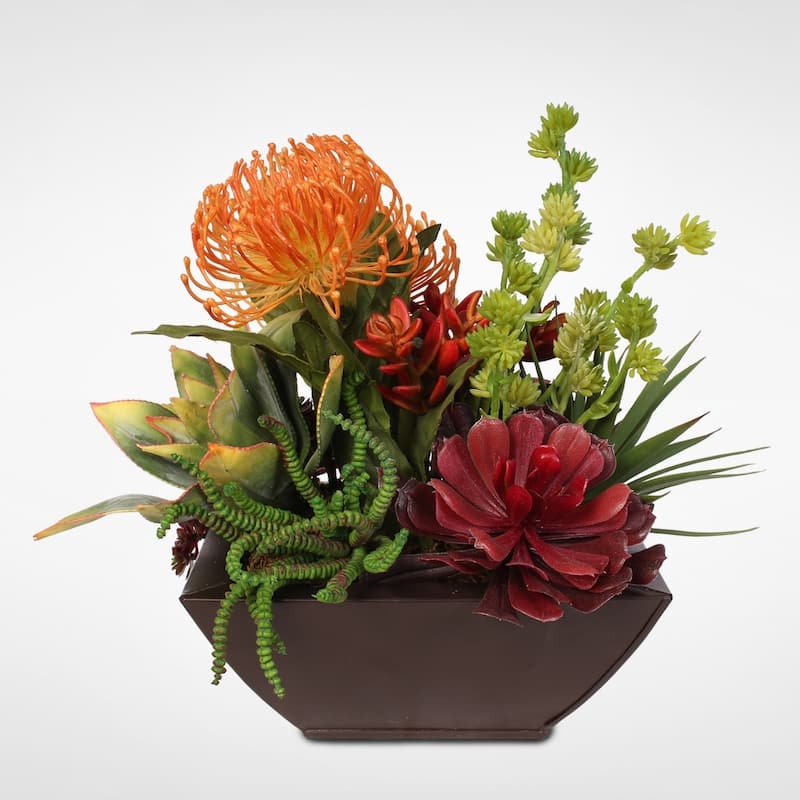Contemporary Tropical Artificial Succulent in a Metal Container