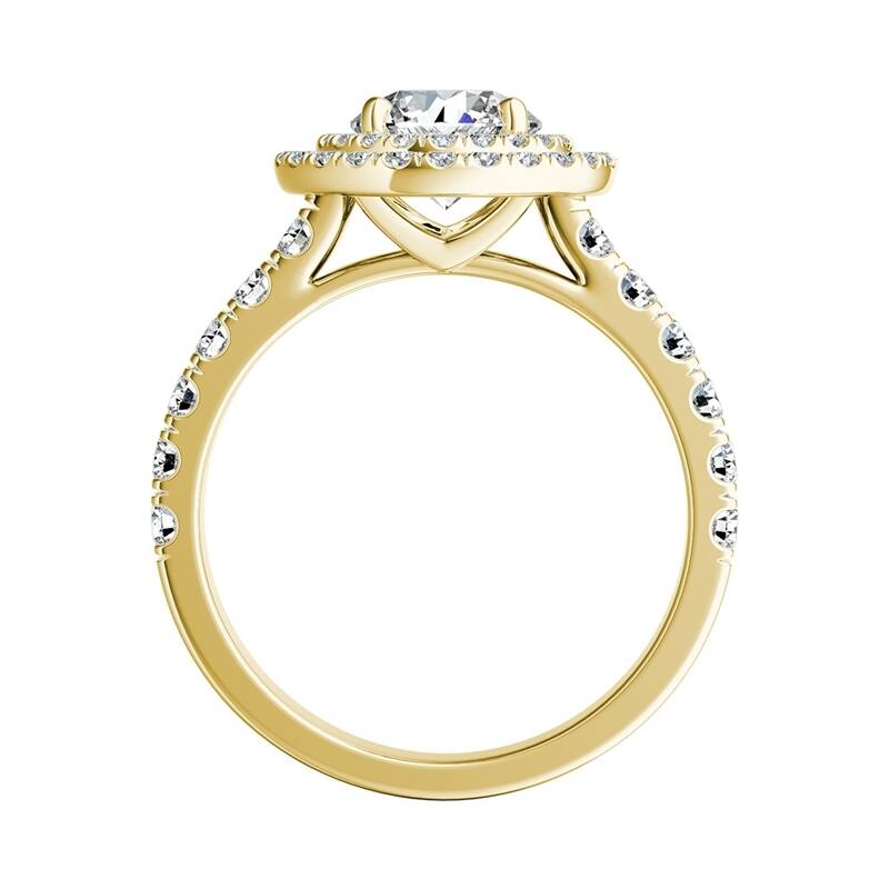 Auriya 3/4ct Round Moissanite and 3/4ctw Double Halo Diamond Engagement Ring 14K Gold