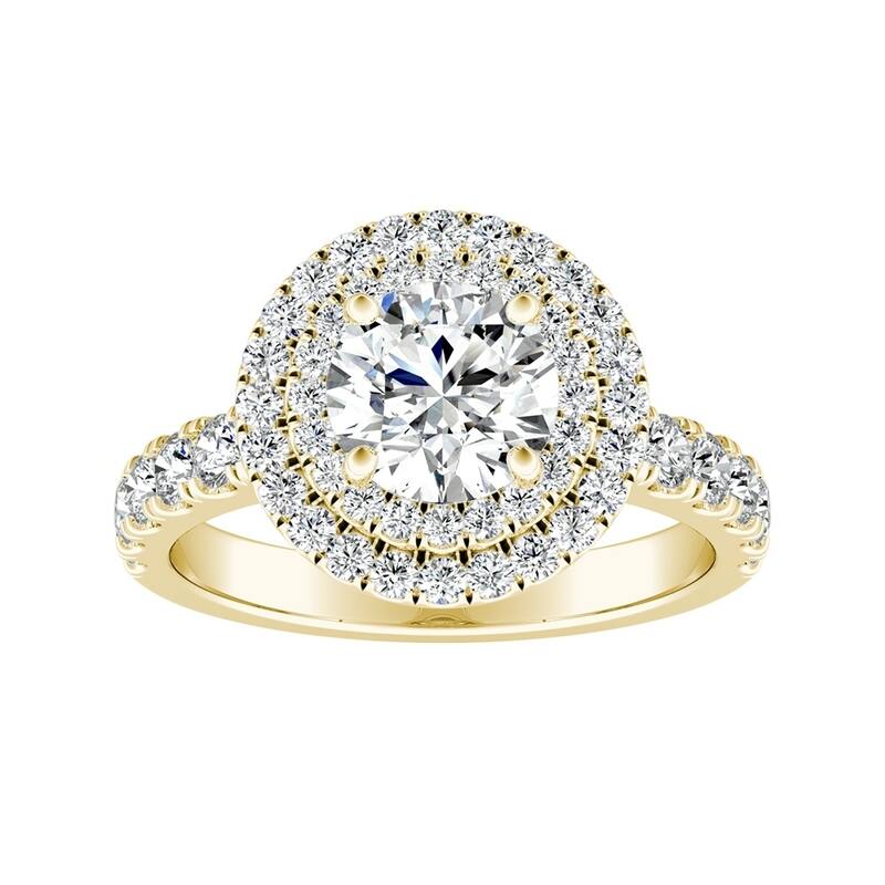 Auriya 3/4ct Round Moissanite and 3/4ctw Double Halo Diamond Engagement Ring 14K Gold
