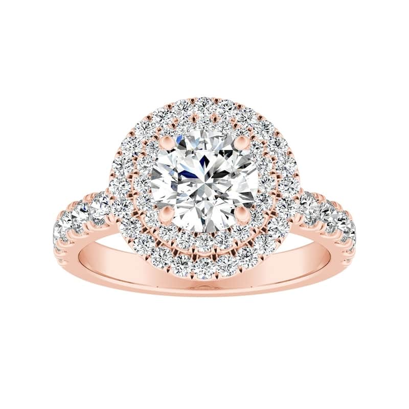 Auriya 3/4ct Round Moissanite and 3/4ctw Double Halo Diamond Engagement Ring 14K Gold