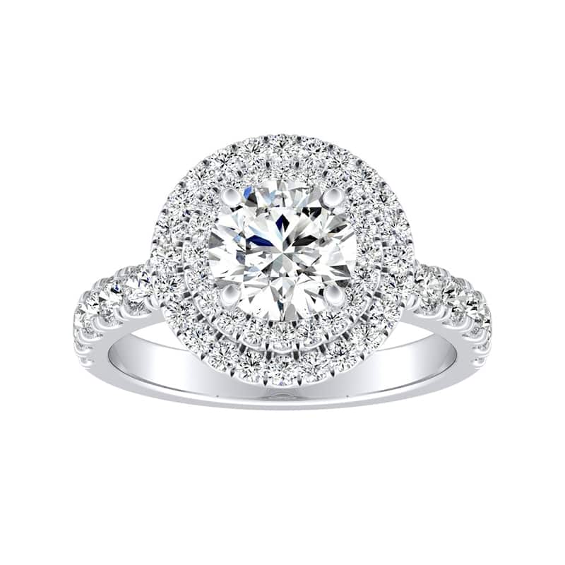 Auriya 3/4ct Round Moissanite and 3/4ctw Double Halo Diamond Engagement Ring 14K Gold