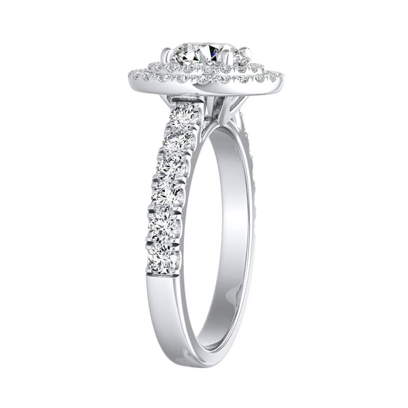 Auriya 3/4ct Round Moissanite and 3/4ctw Double Halo Diamond Engagement Ring 14K Gold