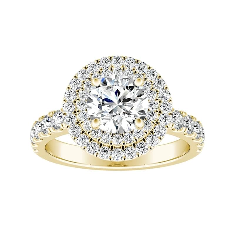 Auriya 1ct Round Moissanite and 3/4ctw Double Halo Diamond Engagement Ring 14K Gold