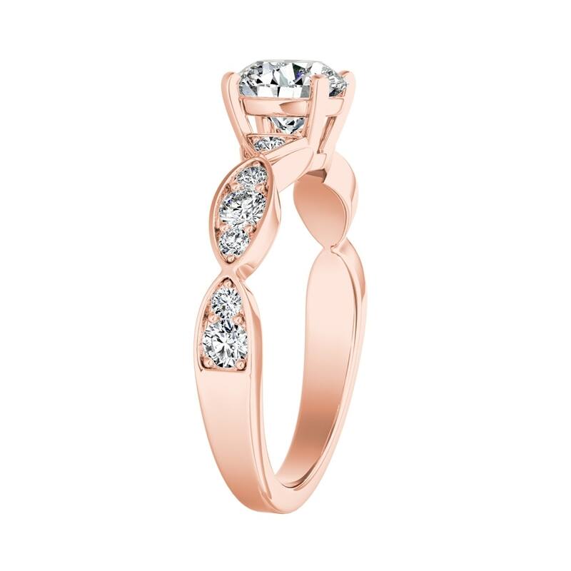 Auriya 14k Gold 3ct Round Moissanite and 1/3ct TDW Wave Style Diamond Engagement Ring