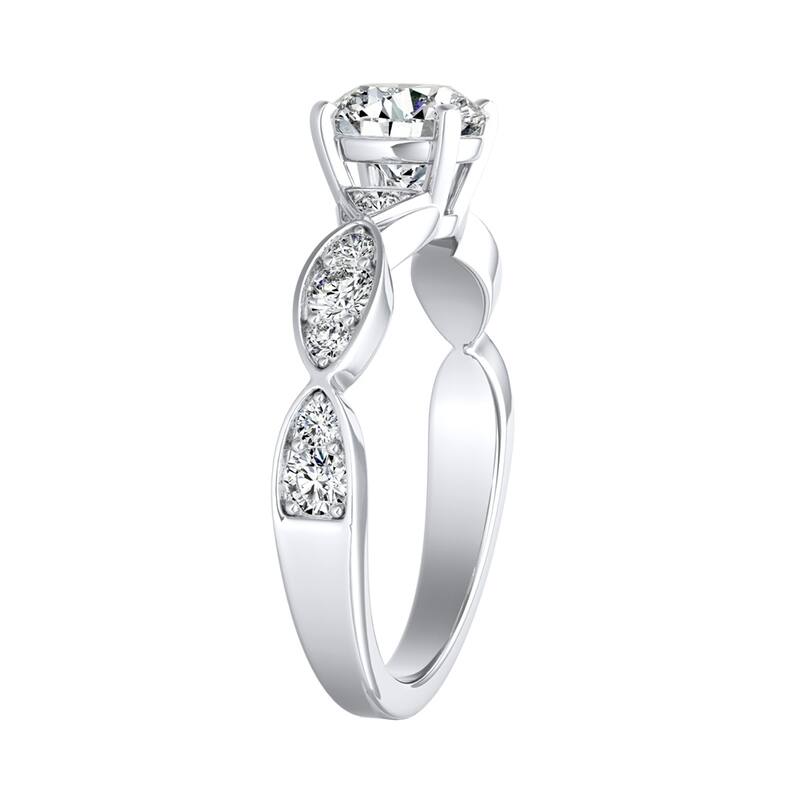 Auriya 14k Gold 3ct Round Moissanite and 1/3ct TDW Wave Style Diamond Engagement Ring