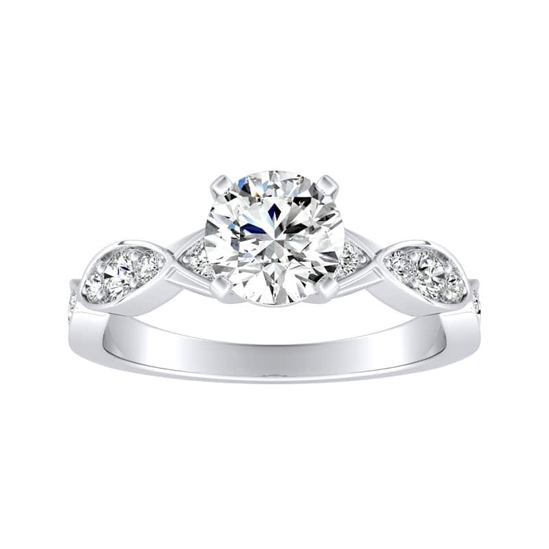 Auriya 14k Gold 3ct Round Moissanite and 1/3ct TDW Wave Style Diamond Engagement Ring