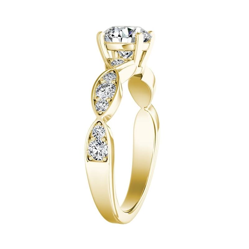Auriya 14k Gold 3ct Round Moissanite and 1/3ct TDW Wave Style Diamond Engagement Ring