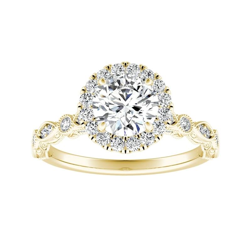 Auriya 14k Gold Vintage 3/4ct Moissanite Halo Diamond Engagement Ring 1/3ctw