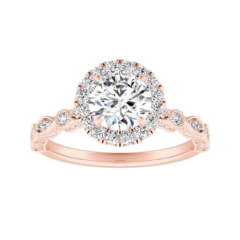 Auriya 14k Gold Vintage 1 1/2ct Moissanite Halo Diamond Engagement Ring 1/3ctw