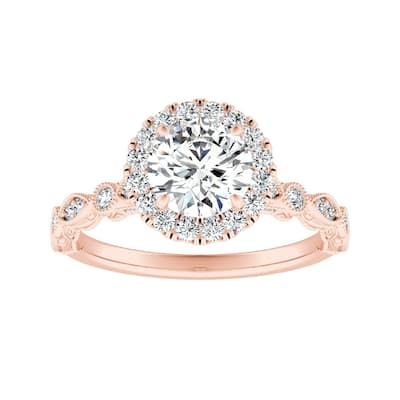 Auriya 14k Gold Vintage 1 1/2ct Moissanite Halo Diamond Engagement Ring 1/3ctw