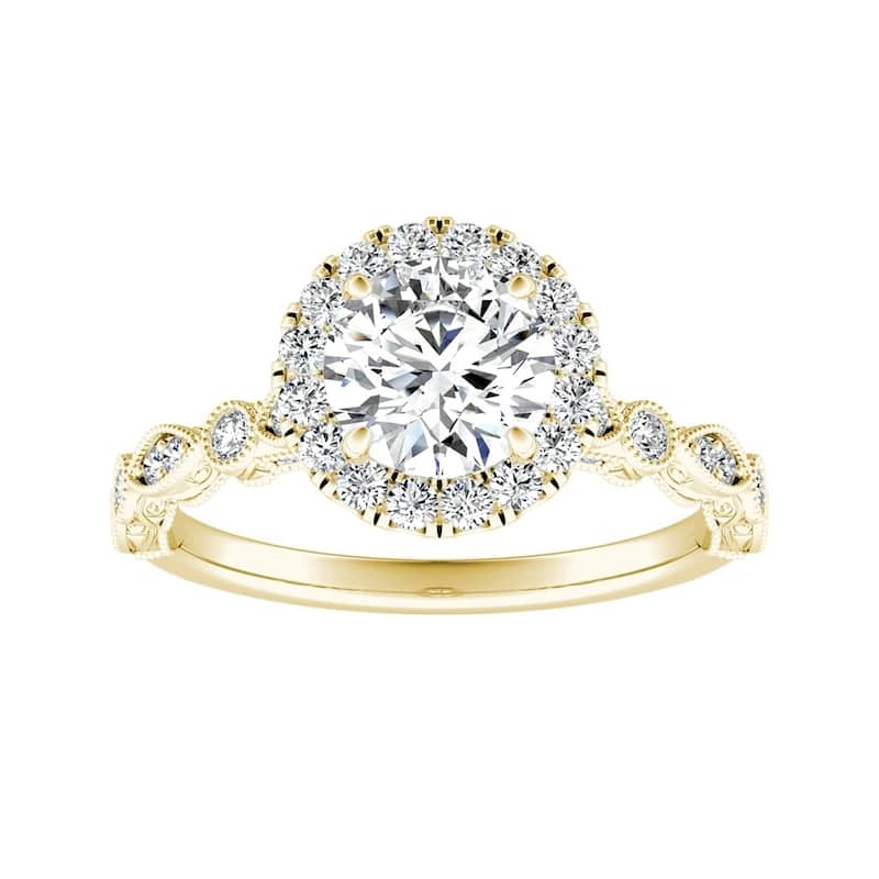 Auriya 14k Gold Vintage 1 1/2ct Moissanite Halo Diamond Engagement Ring 1/3ctw