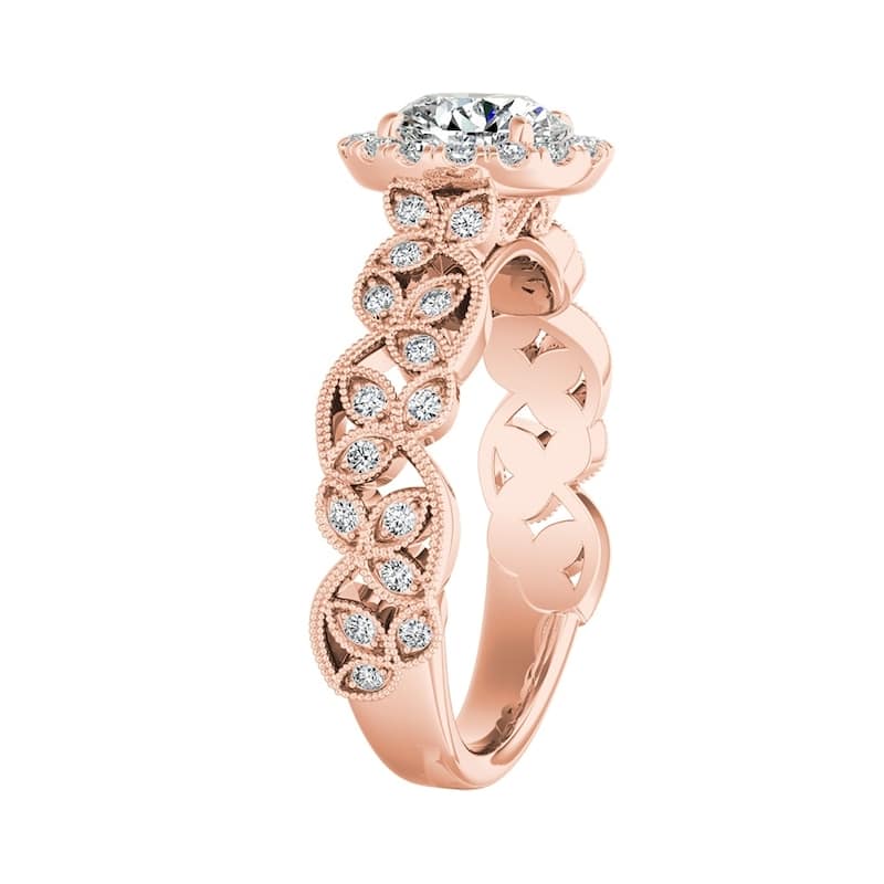 Auriya Vintage Round 1 1/2ct Moissanite and 1/4ct TDW Diamond Halo Engagement Ring 14K Gold (G-H, VS1-VS2)